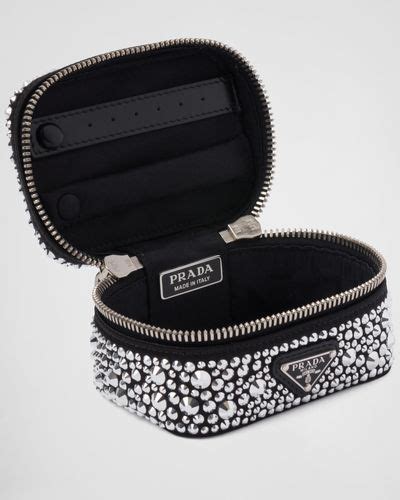 Platinum Satin jewelry beauty case with crystals 